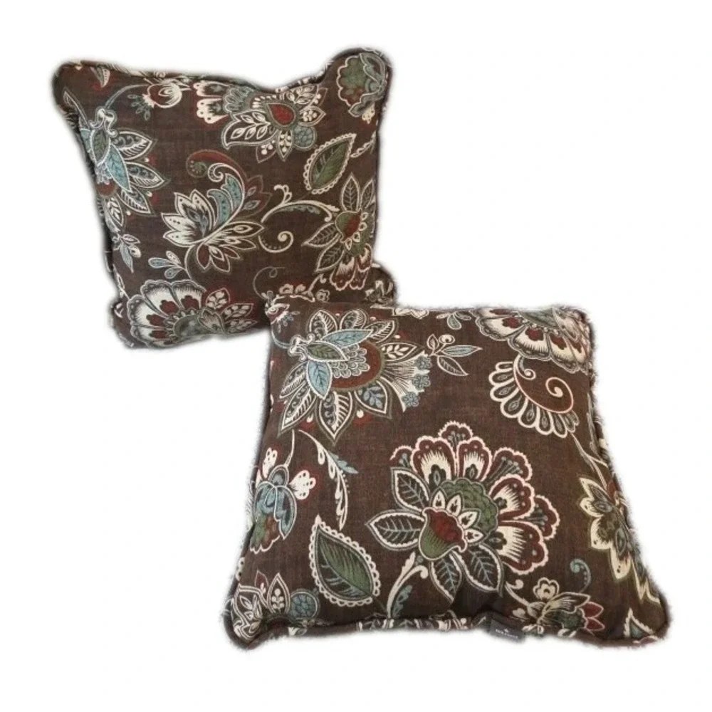 2 La-Z-Boy Throw Pillows Brown Paisley Floral 14